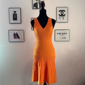 Zara Knit Skater Orange Midi Dress. Size S